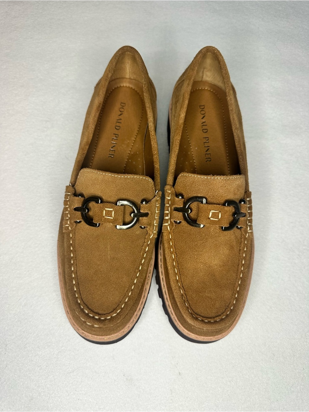 Donald Pliner Tan Suede Horsebit Lug Sole Loafers